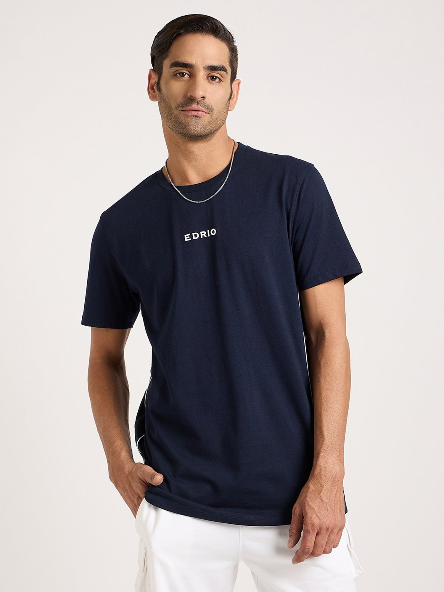 EDRIO Navy Regular Fit Crew T-Shirt