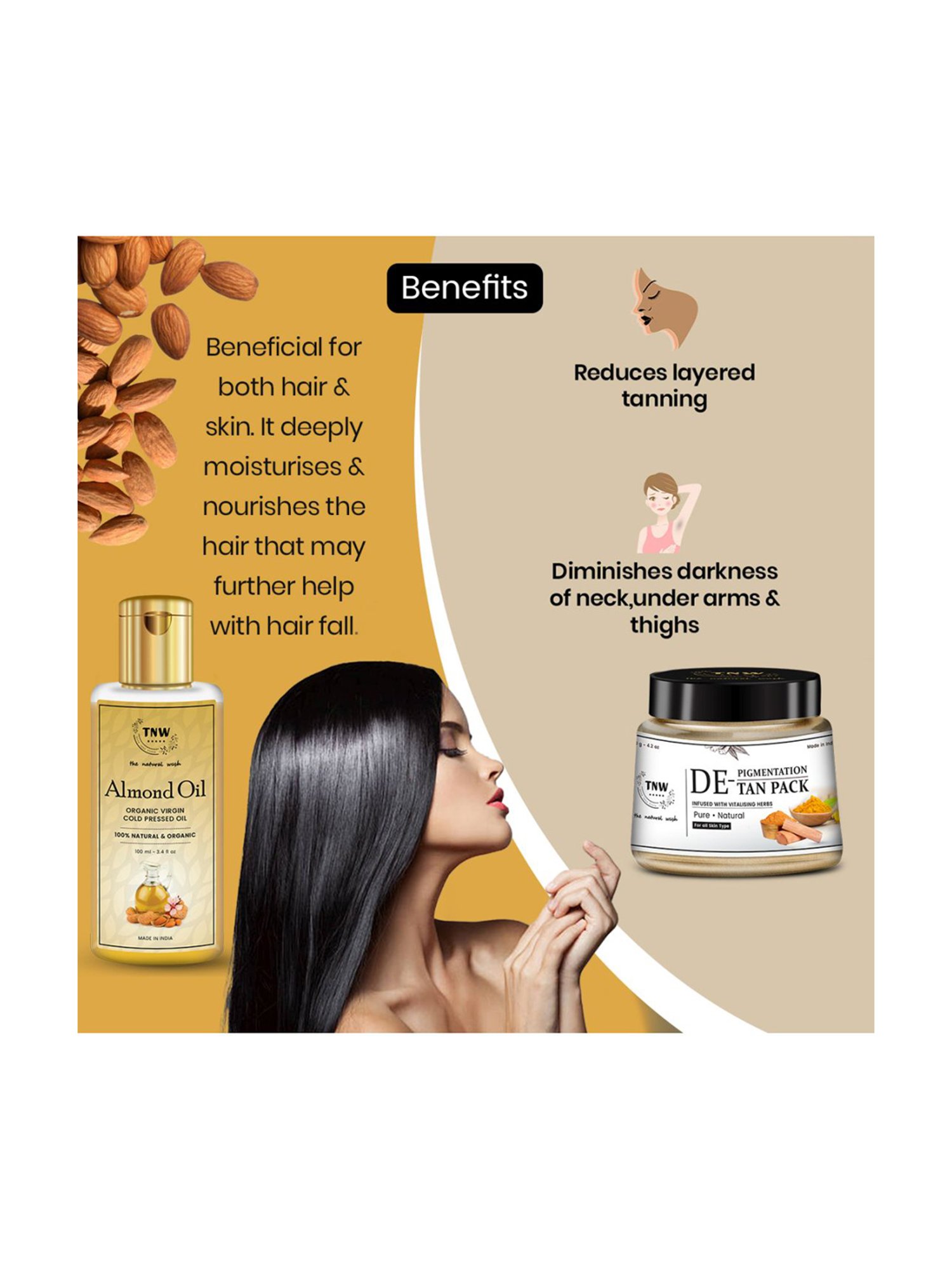 TNW-The Natural Wash Almond Oil & DTAN Pack - 220 gm