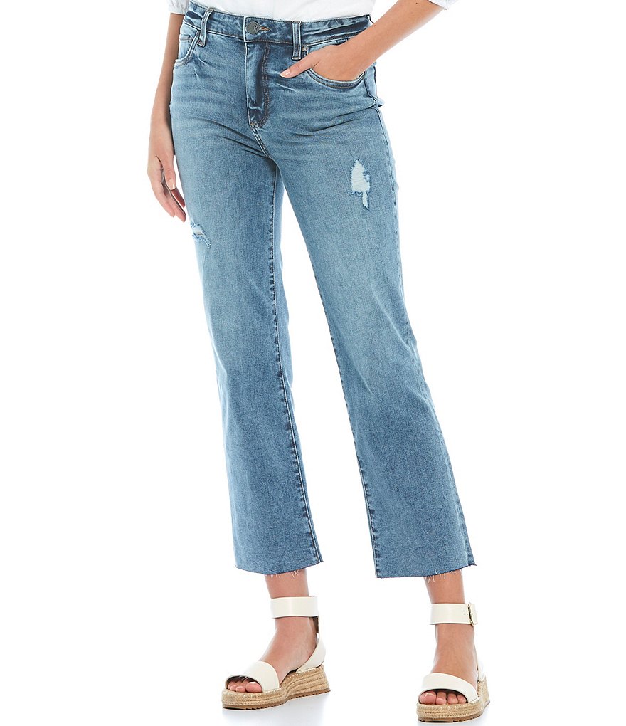 KUT from the Kloth Kelsey High Rise Raw Hem Straight Leg Ankle Jeans