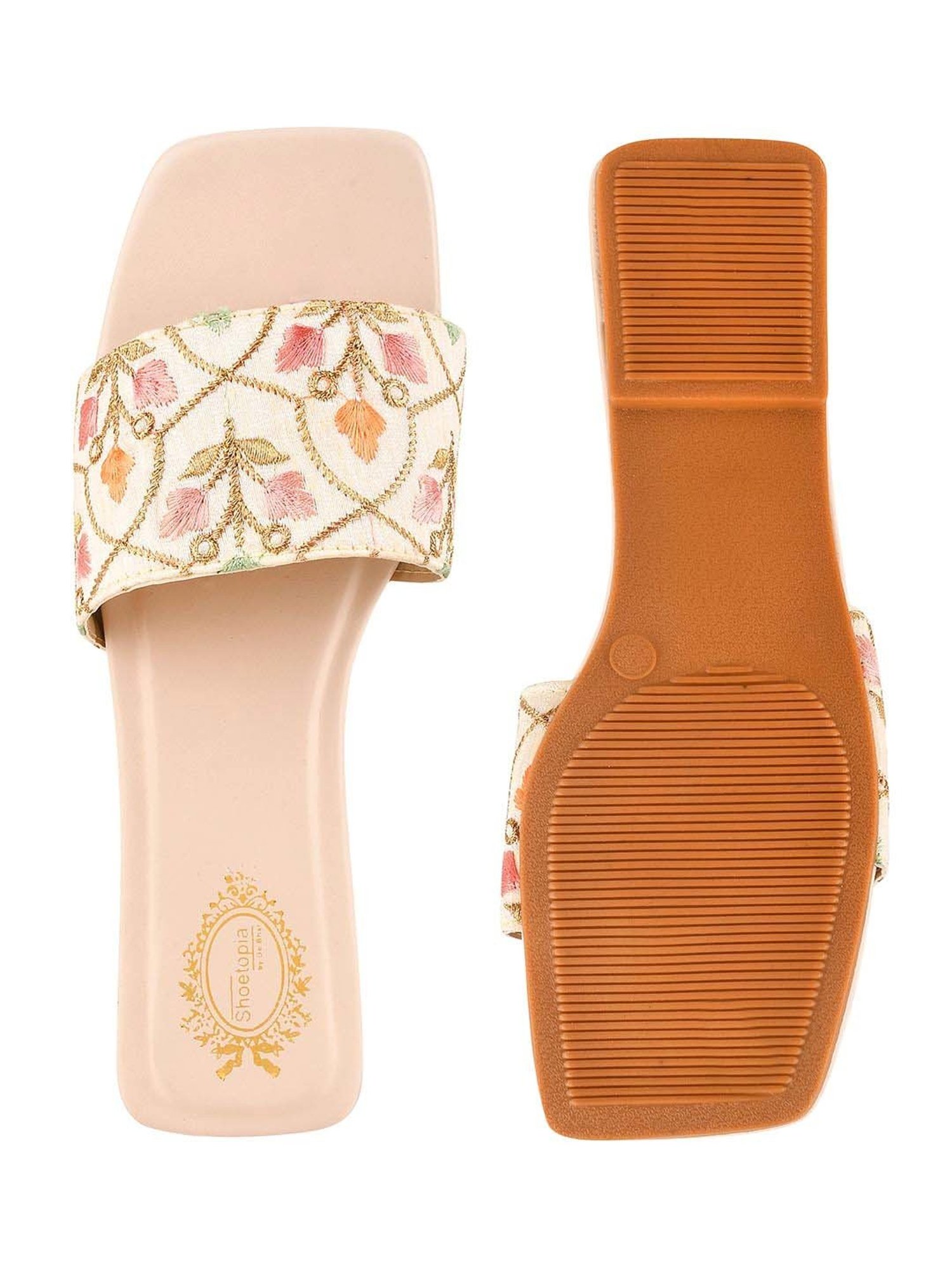 Shoetopia Kids Cream Ethnic Slides
