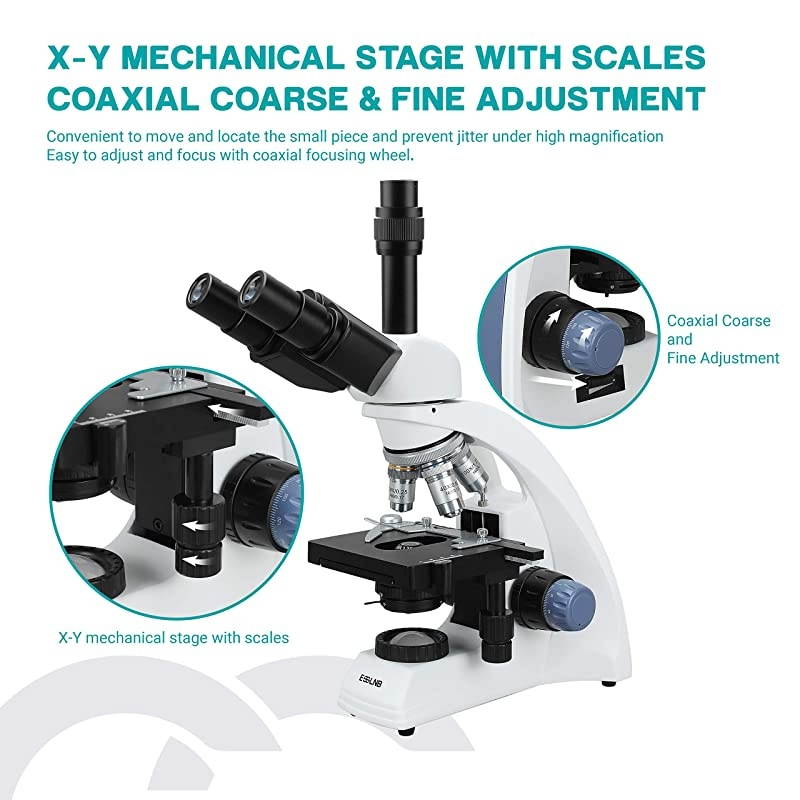 40X-2000X Microscopes for Students Adults 3W LED Compound Lab Microscope with Phone Adapter X-Y Mechanical Stage N.A = 1.25 Abbe Condenser 2 Types of Power Supplies