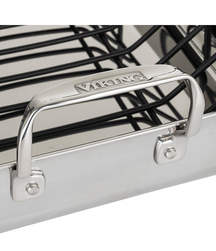 Viking 3-Ply Mirror Stainless Steel 16#double; Roasting Pan with Non-Stick Rack and Carving Set