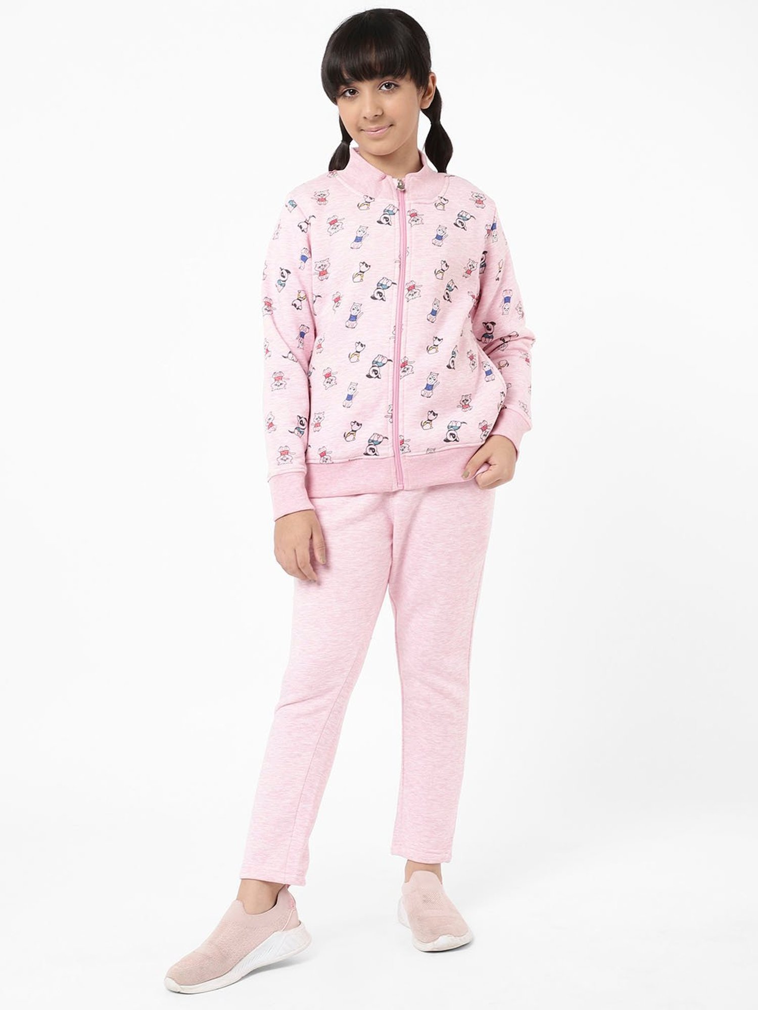 Sweet Dreams Kids Light Pink Printed Full Sleeves Tracksuit