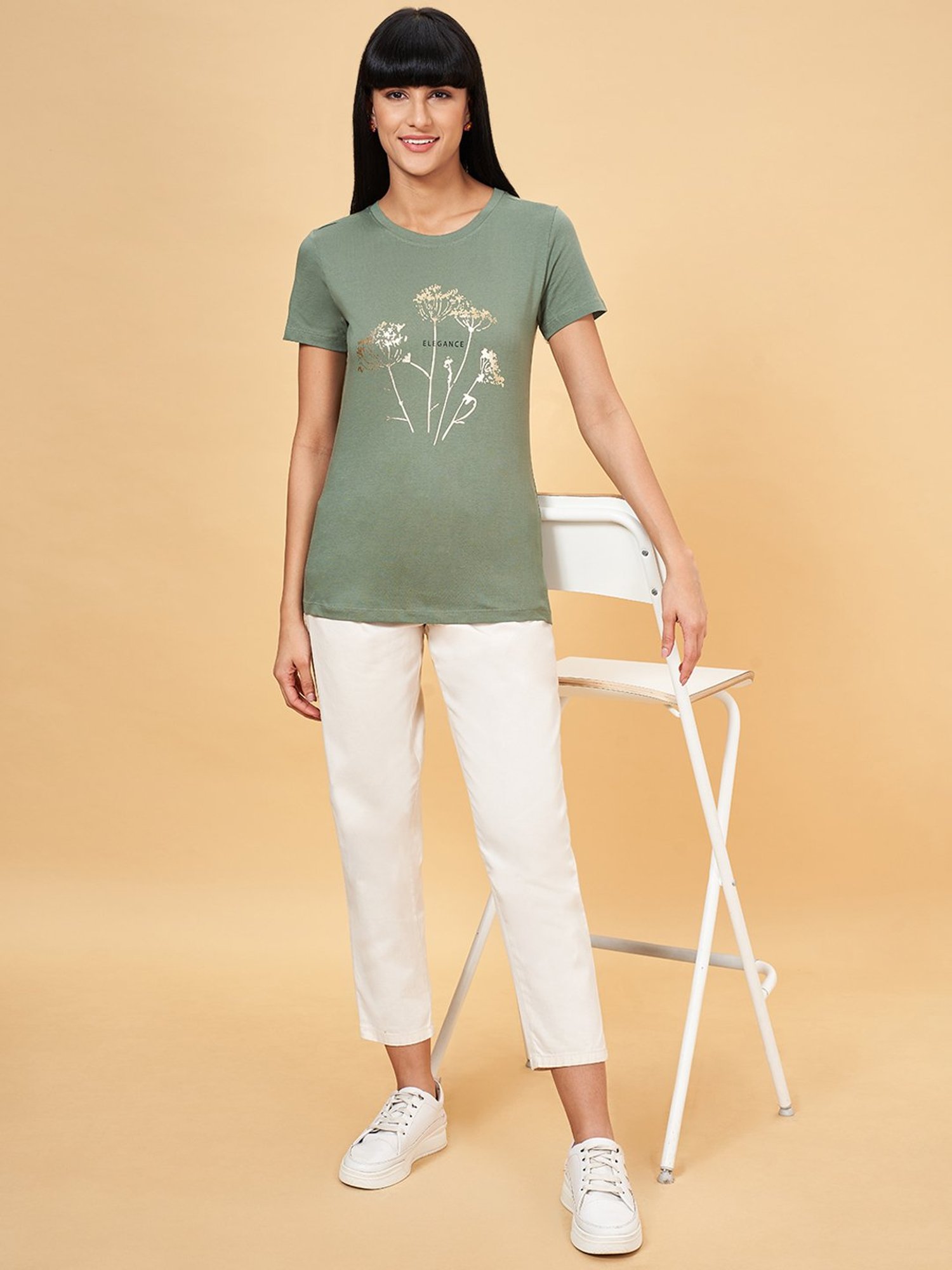 Honey by Pantaloons Green Cotton Printed T-Shirt