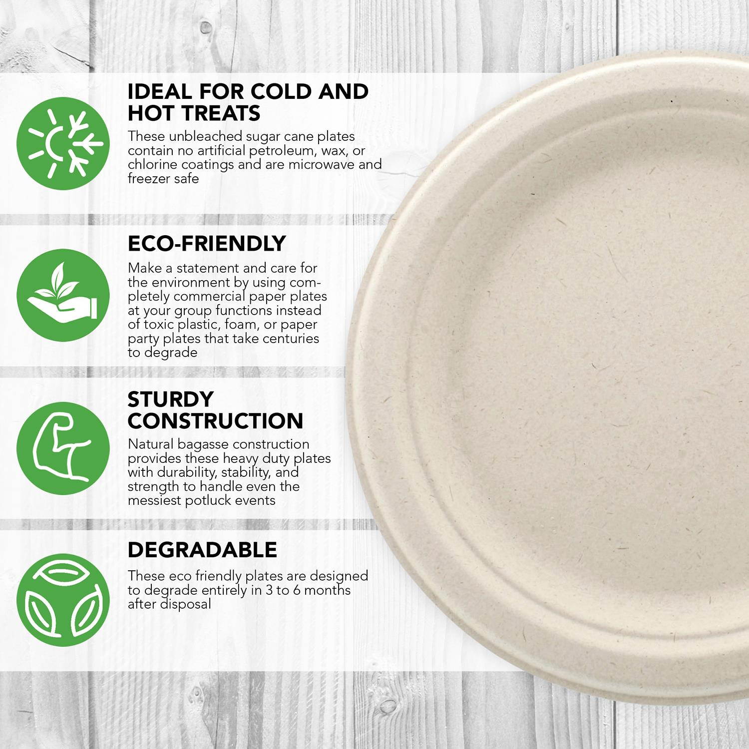 SpecialT Biodegradable Bagasse Plates 7in Natural Sugarcane Dessert Plates 125pk