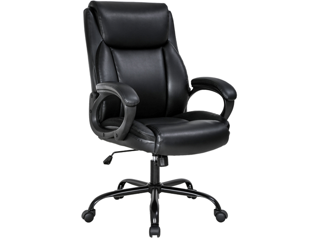 Office Chair Ergonomic Desk Chair PU Computer Chair with Lumbar Support Arms High Back Executive Leather Task Chair for Men(Black)