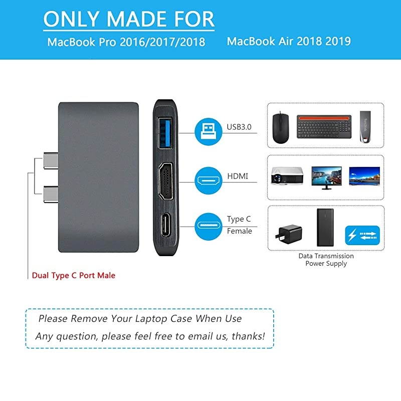 C Hub, Aluminum Dual Type C Hub Adapter, MacBook Pro Accessories with 4K HDMI, 5K -C Power Delivery, 3.0 Port for MacBook Pro 2016/2017/2018/2019, MacBook Air 2018 2019 2020