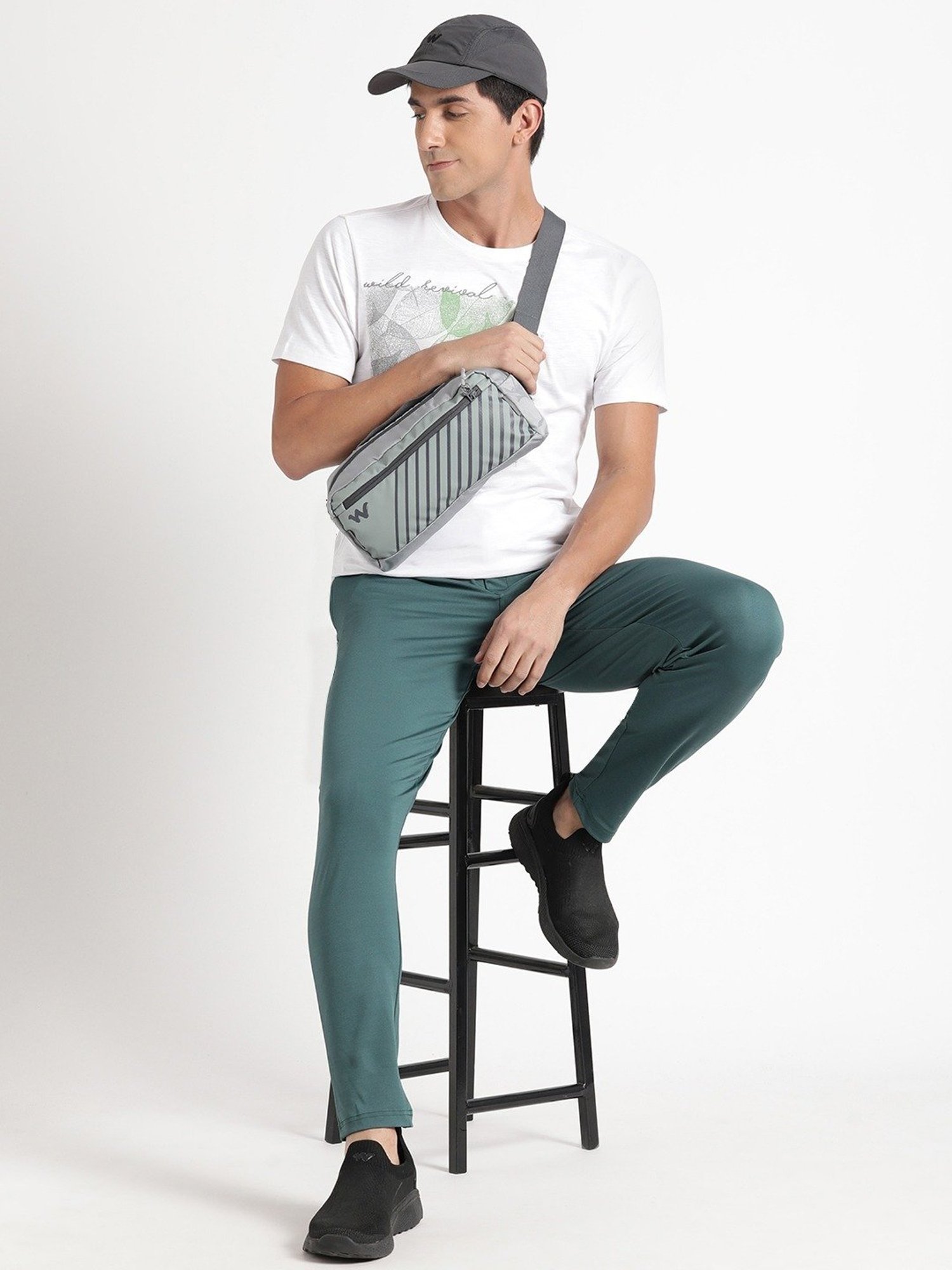 Wildcraft Sea Blue Regular Fit Printed Trackpants