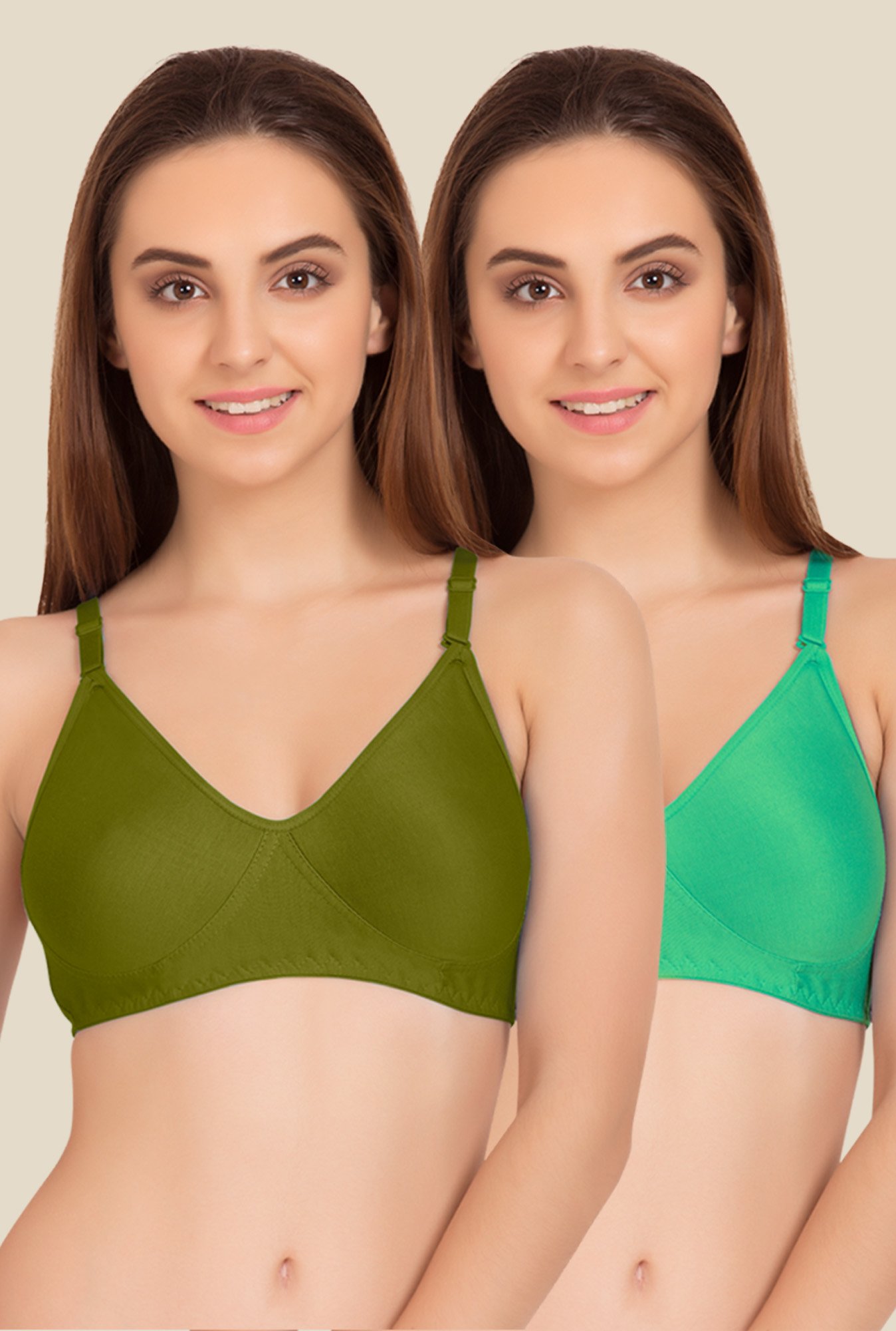 Tweens Olive & Green Non Padded Bra (Pack Of 2)