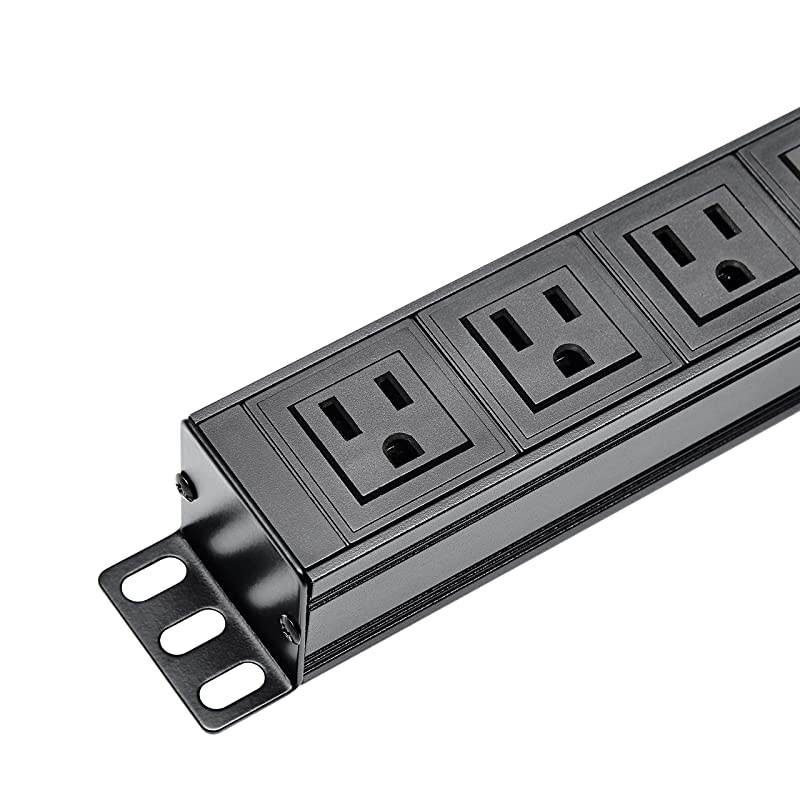 Power Strip Surge Protector RackMount PDU6 Right Angle Outlets WideSpaced15A125V 6ft Cord Black