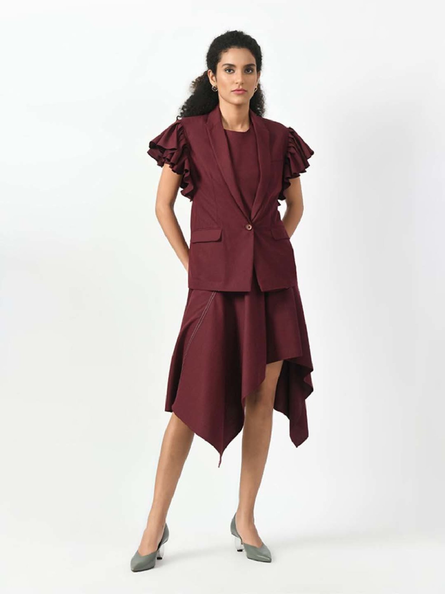 Office & You Maroon Plain Jacket
