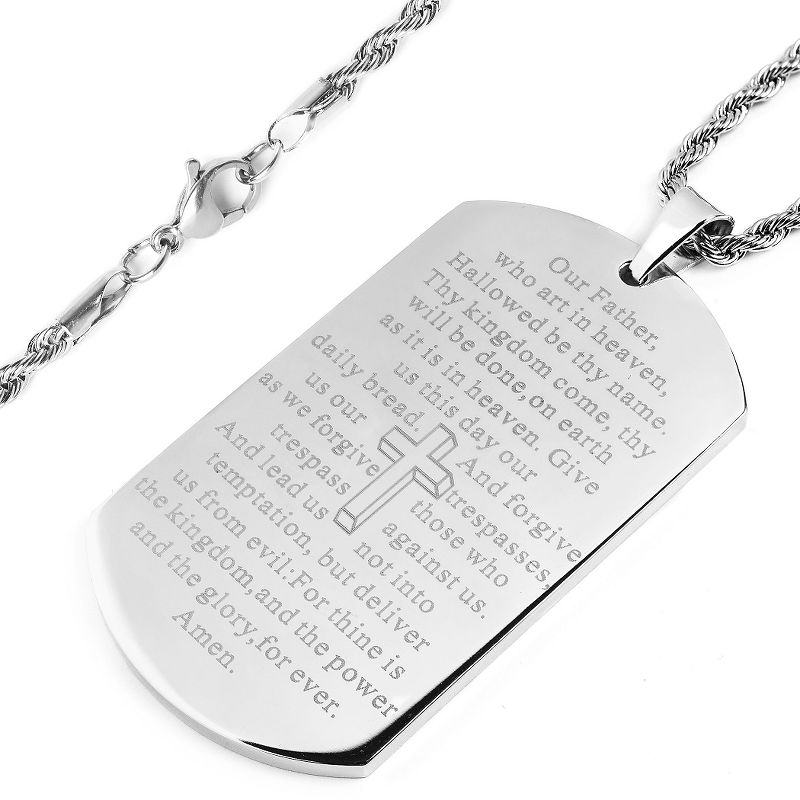 Men's Mirror Polish Stainless Steel 'Lord's Prayer' Dog Tag Necklace