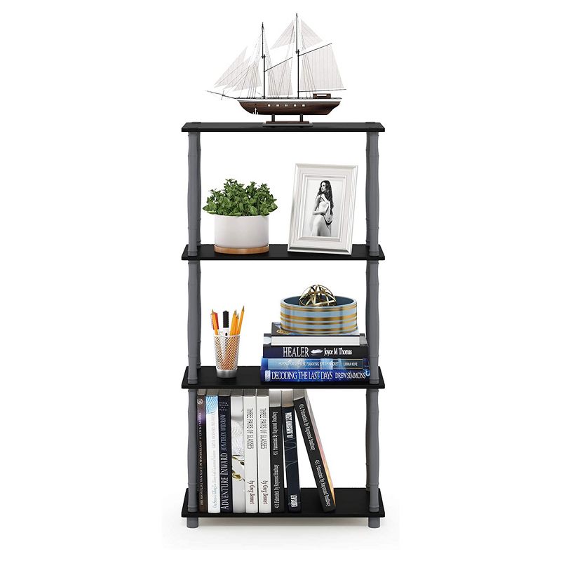 Furinno Turn-N-Tube 4 Tier Multipurpose Open Wood Display Shelf and Bookcase for Living Room, Dining Room, Bedroom, and Office Spaces, Black/Gray