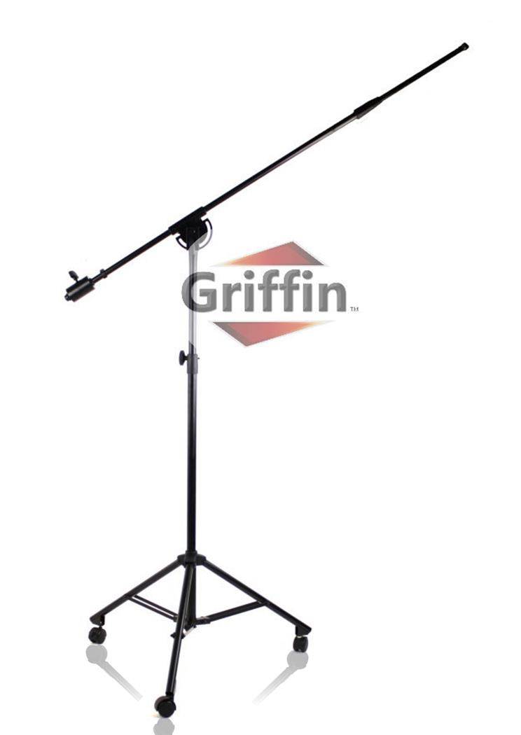 GRIFFIN Professional Studio Microphone Boom Stand with Casters | Extended Height Recording Mic Holder Tripod on Wheels | Tall Telescoping Arm Mount & Retractable Legs for Vocals, Choir, Overhead Drums