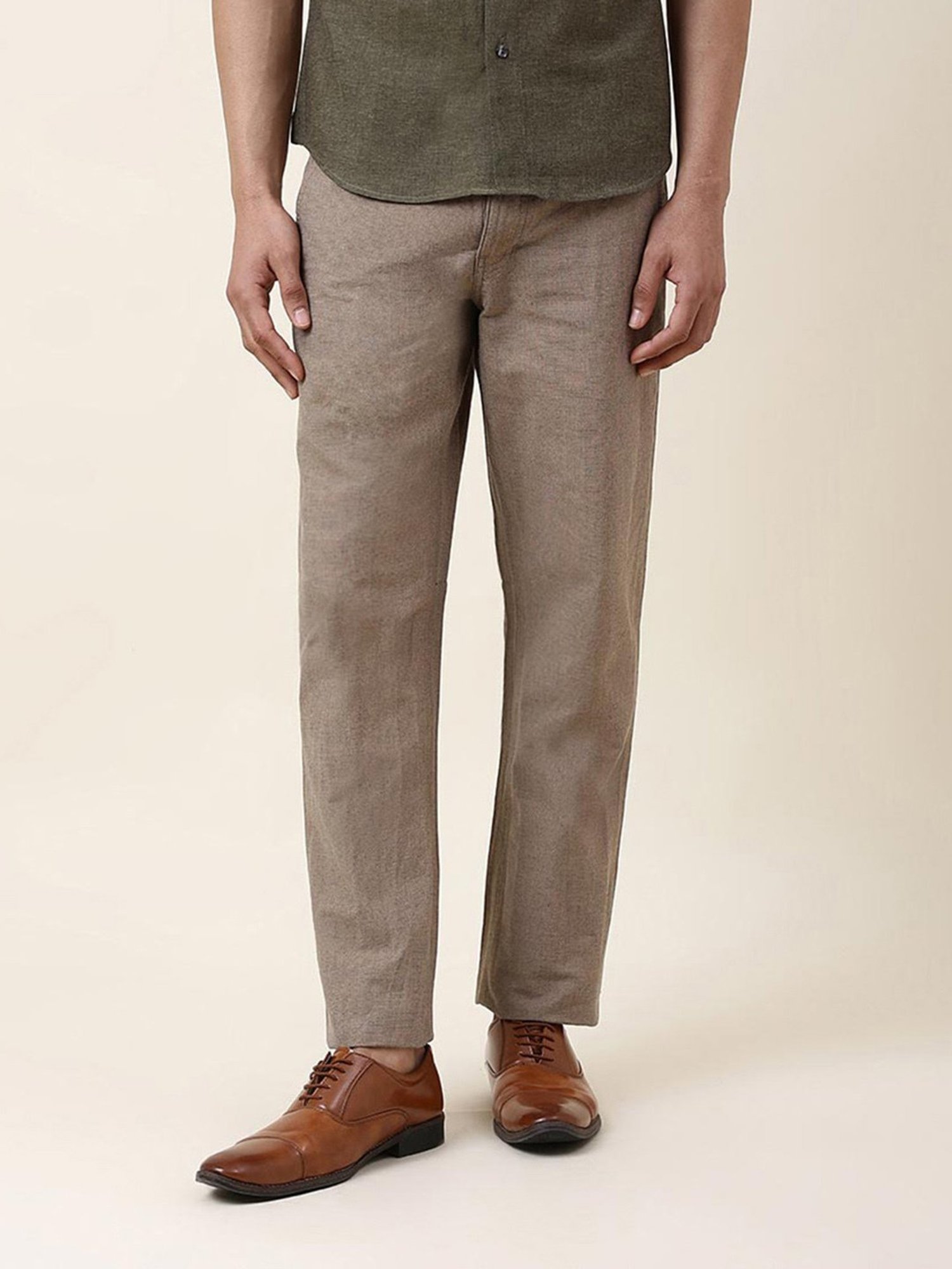 Fabindia Light Beige Comfort Fit Flat Front Trousers