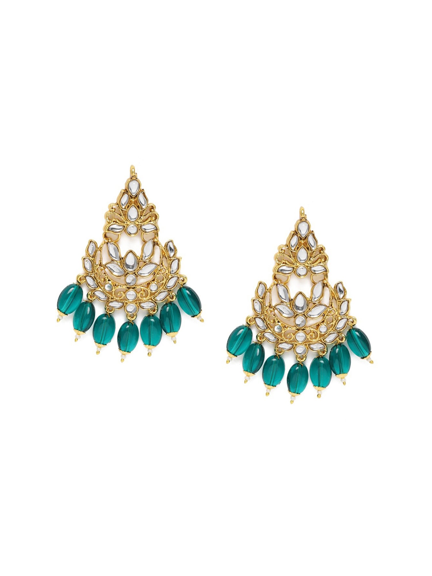 Zaveri Pearls Dangling Green Beads Traditional Kundan Necklace & Earring Set-ZPFK10246