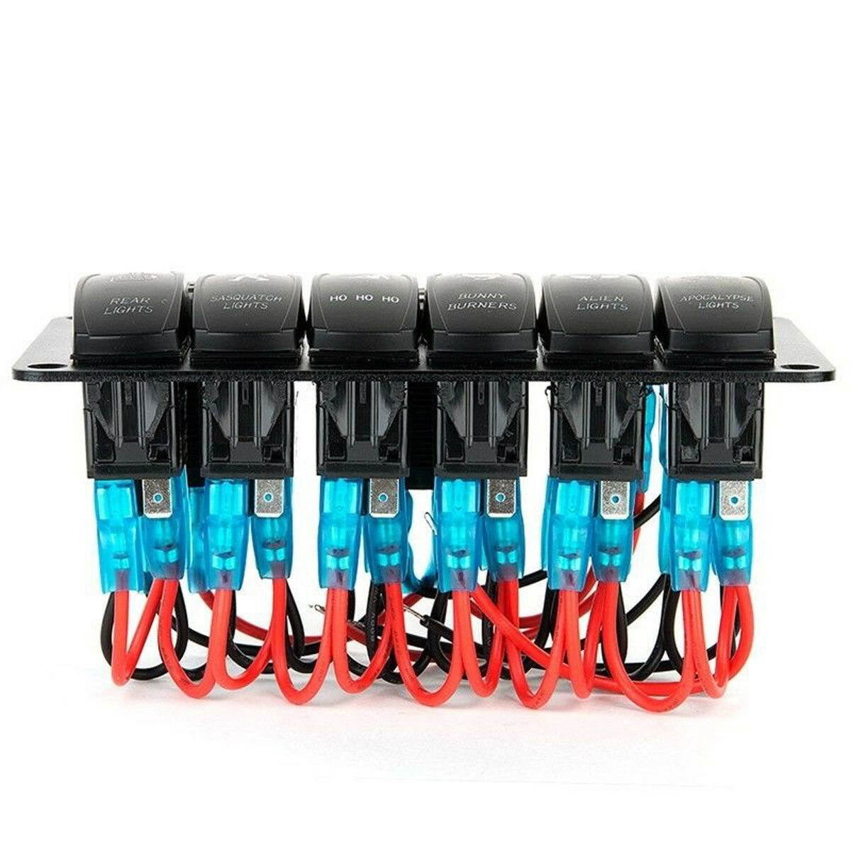 Blue Car Marine Boat 6-Gang Waterproof Circuit LED Rocker Switch Panel Breaker