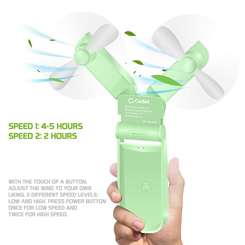 Portable Mini Air Cooling Fan 500mAh USB Charged. Durable Light Weight Double Fan Heads Ideal for at Home, Office, Travel, Hiking, Running, Sports, and Other Outdoor Summer Activities