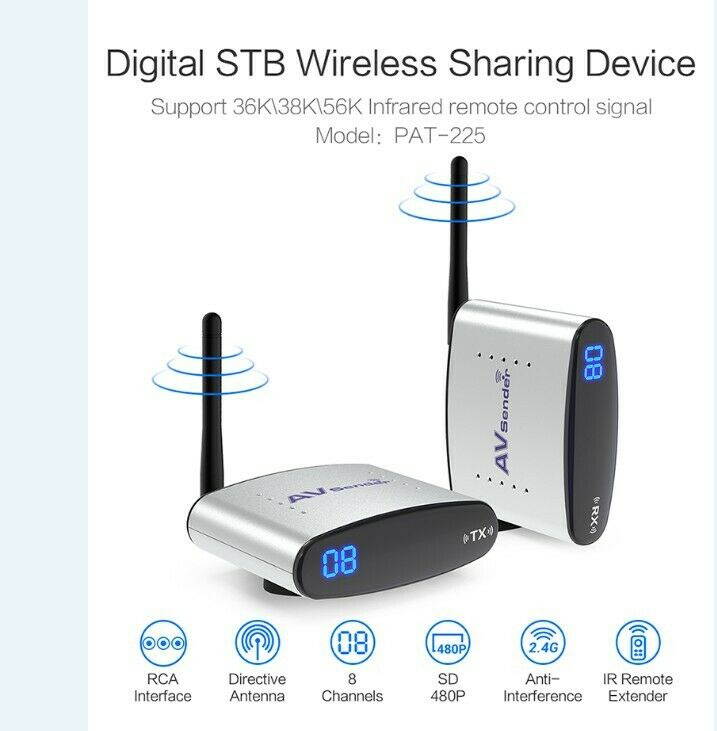 2.4GHz Wireless AV Transmitter Receiver Audio Video Sender with IR Signal Extension Wire for TV Set Box DVD IPTV 100m Range Digital Wireless STB Sharing device