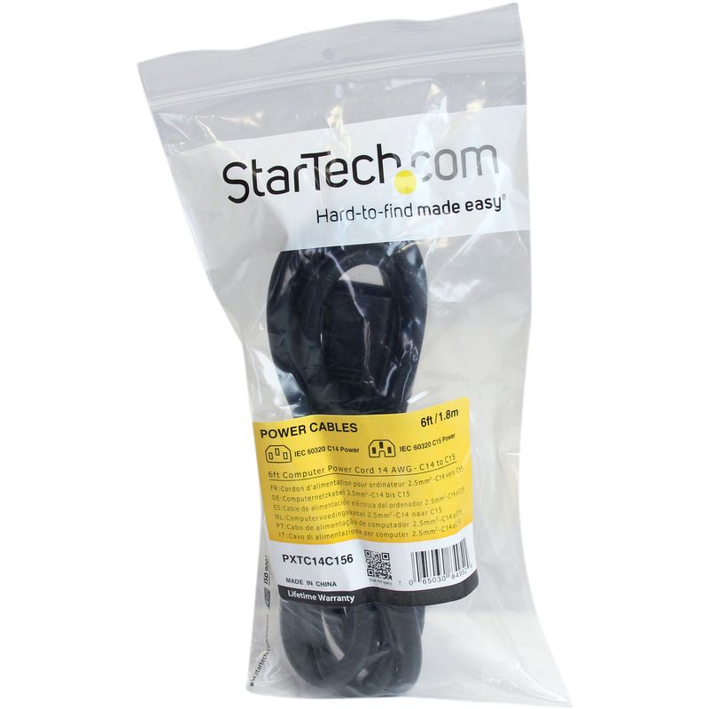 StarTech.com 6 ft 14 AWG Computer Power Cord - IEC C14 to IEC C15 - 6ft - IEC 60320 C14 - IEC 60320 C15 250V AC - 15A - Black