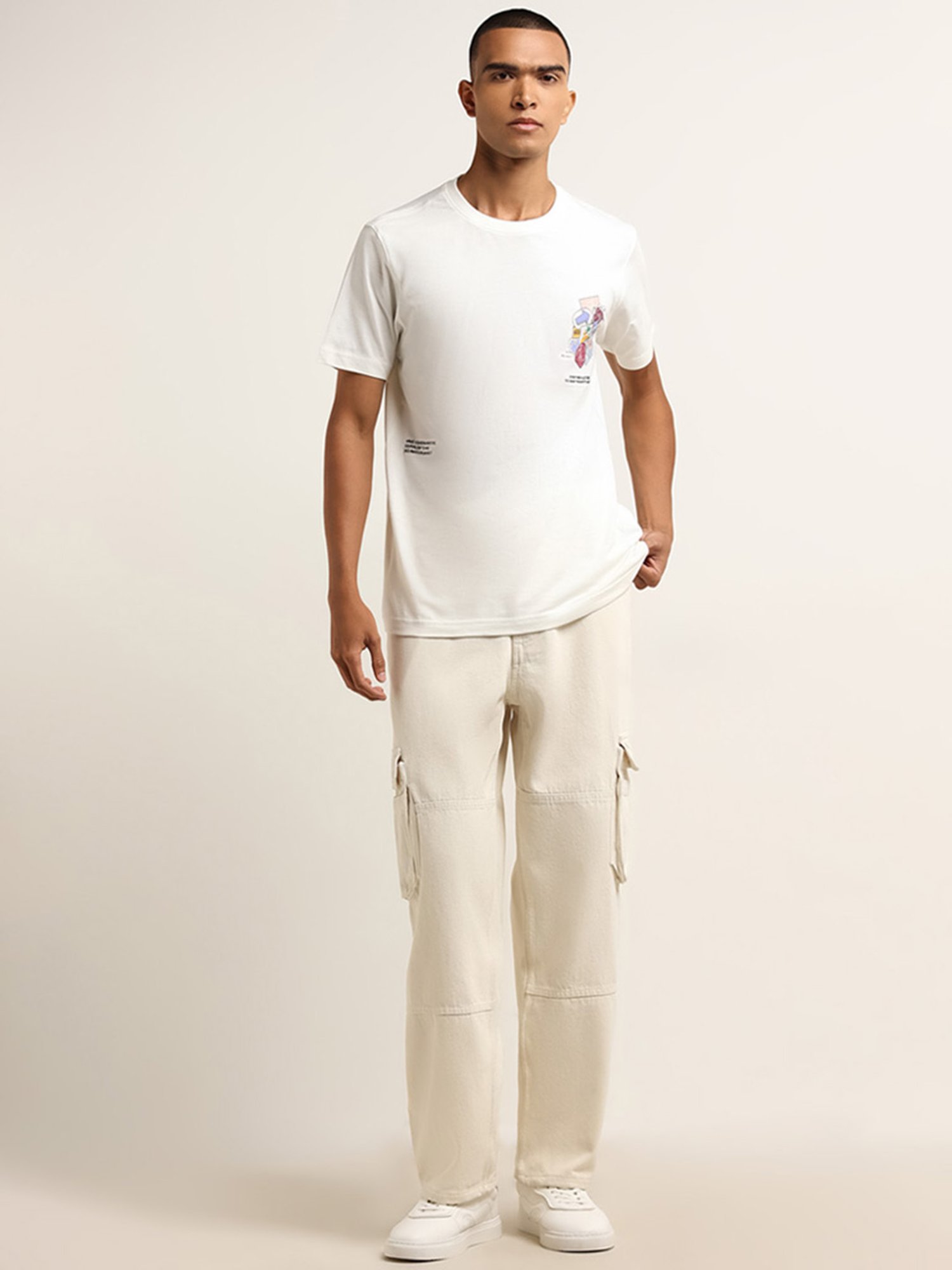 Nuon by Westside Off-White Printed Slim-Fit Cotton T-Shirt