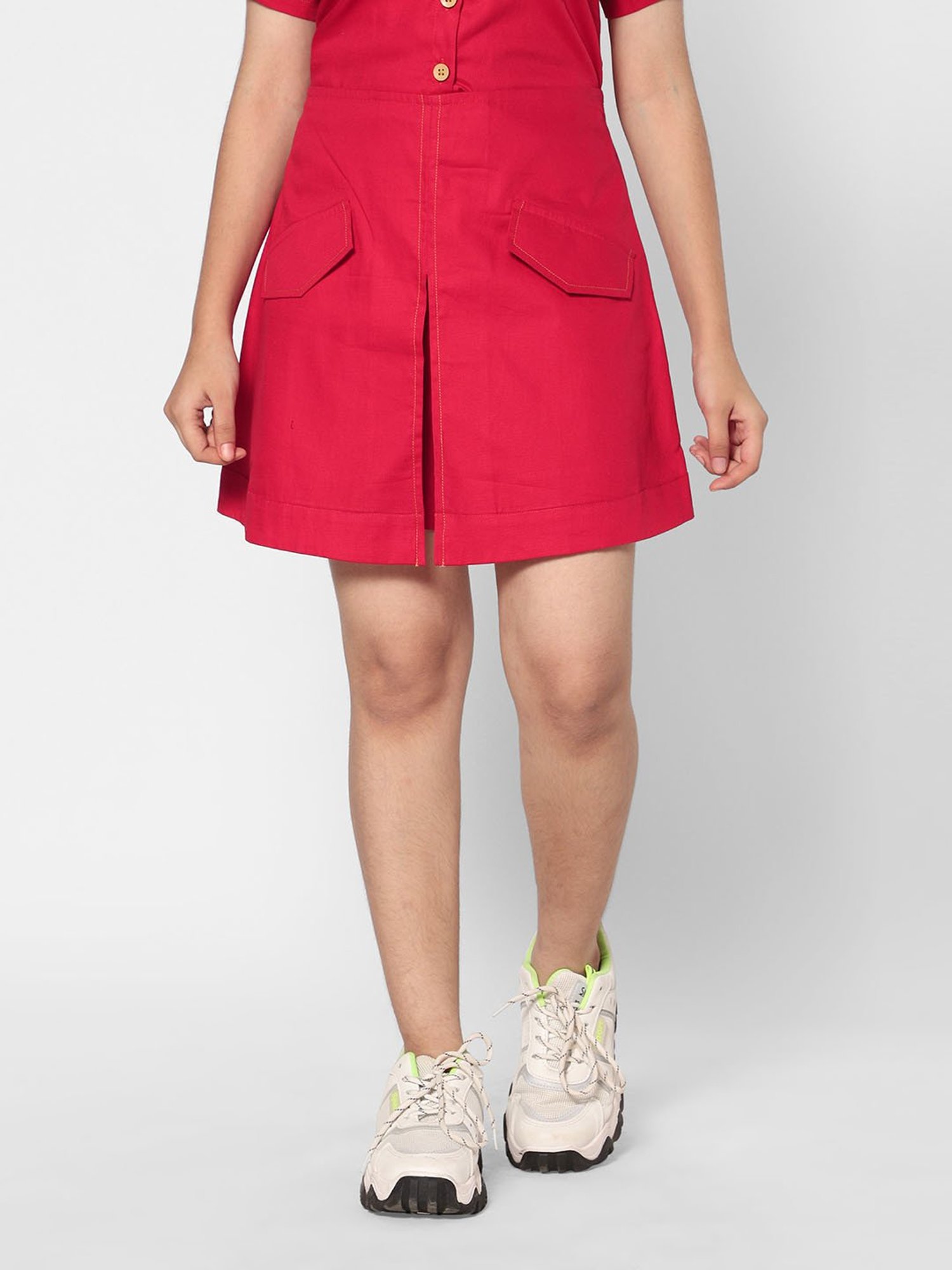 TeenTrums Girls Red Solid Skirt