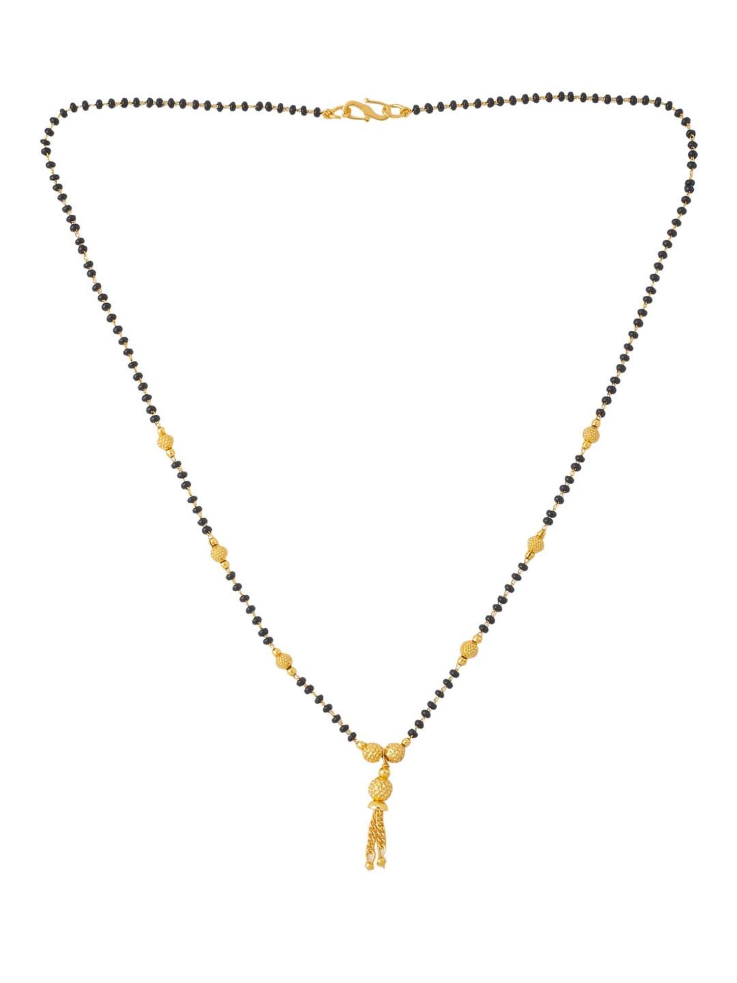 NVR Black Gold-Plated Beaded Mangalsutra with AD Stone for Women - Set of 2