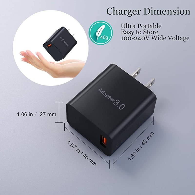 Quick Charging 3.0 Wall Charger,  5-Pack 18W QC Fast Charging 3.0 USB Charger Power Adapter Wall Plug Compatible iPhone 12, Samsung Galaxy S20/S10, 10W Wireless Charger, Pad, Tablets (Black&times;5)