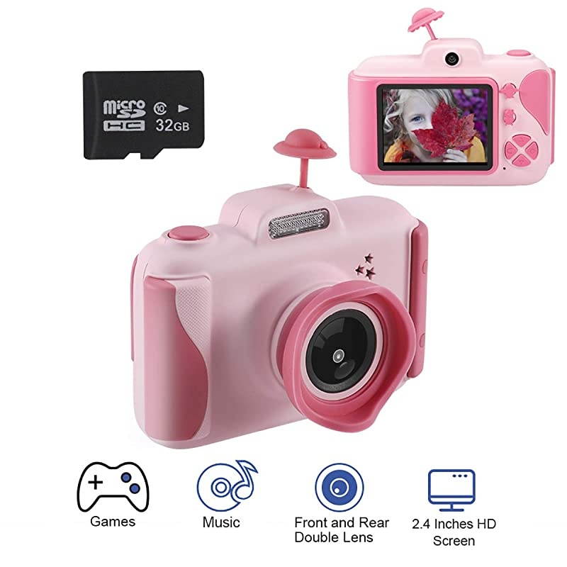 Kids Camera Wireless Mini Digital Video Camera HD Recorder Dual Cameras 24 Inch LCD Display Camcorder Toys Gifts for Kids PinkB