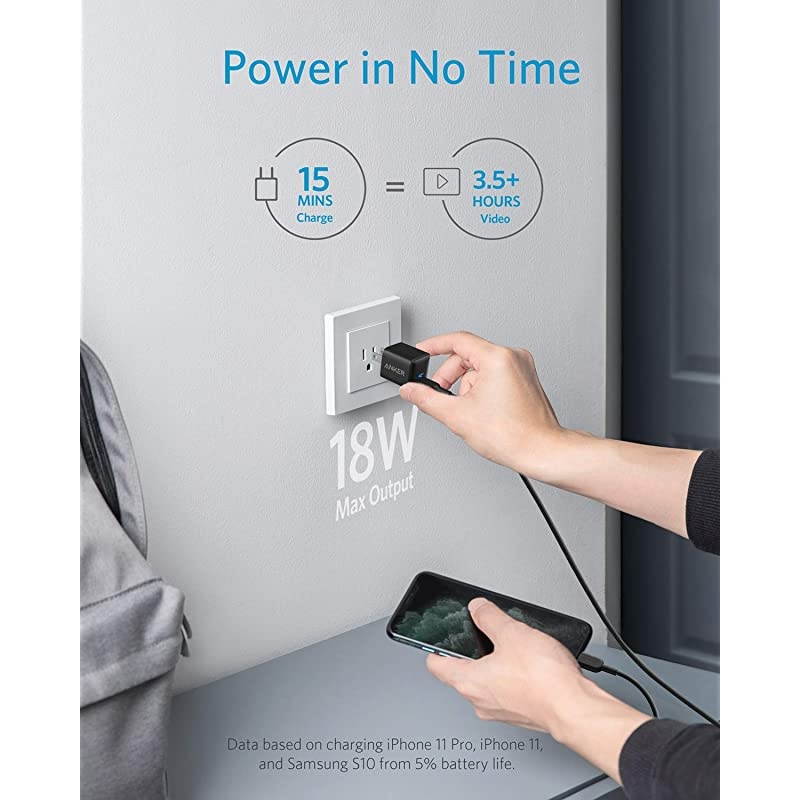 USB C Charger  18W PIQ 30 Compact Fast Charger Adapter PowerPort III Nano USB C Wall Charger for iPhone 1111 Pro11 Pro MaxXRXSX Galaxy S10S9Pixel 32 iPad ProNintendo Switch and More