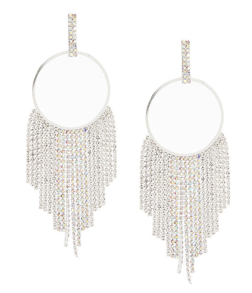 Natasha Accessories Circle Fringe Drop Statement Earrings