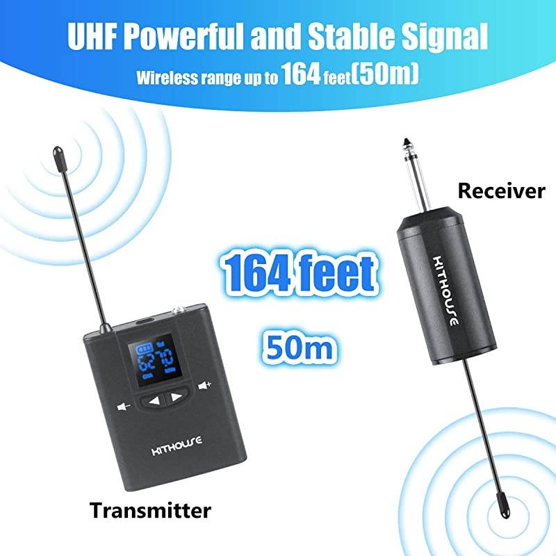 UHF Wireless Microphone Lavalier Lapel Mic Headset Microphone Rechargeable Transmitter and Receiver with 14 Output 164 FT Range for Phone Speaker Teaching