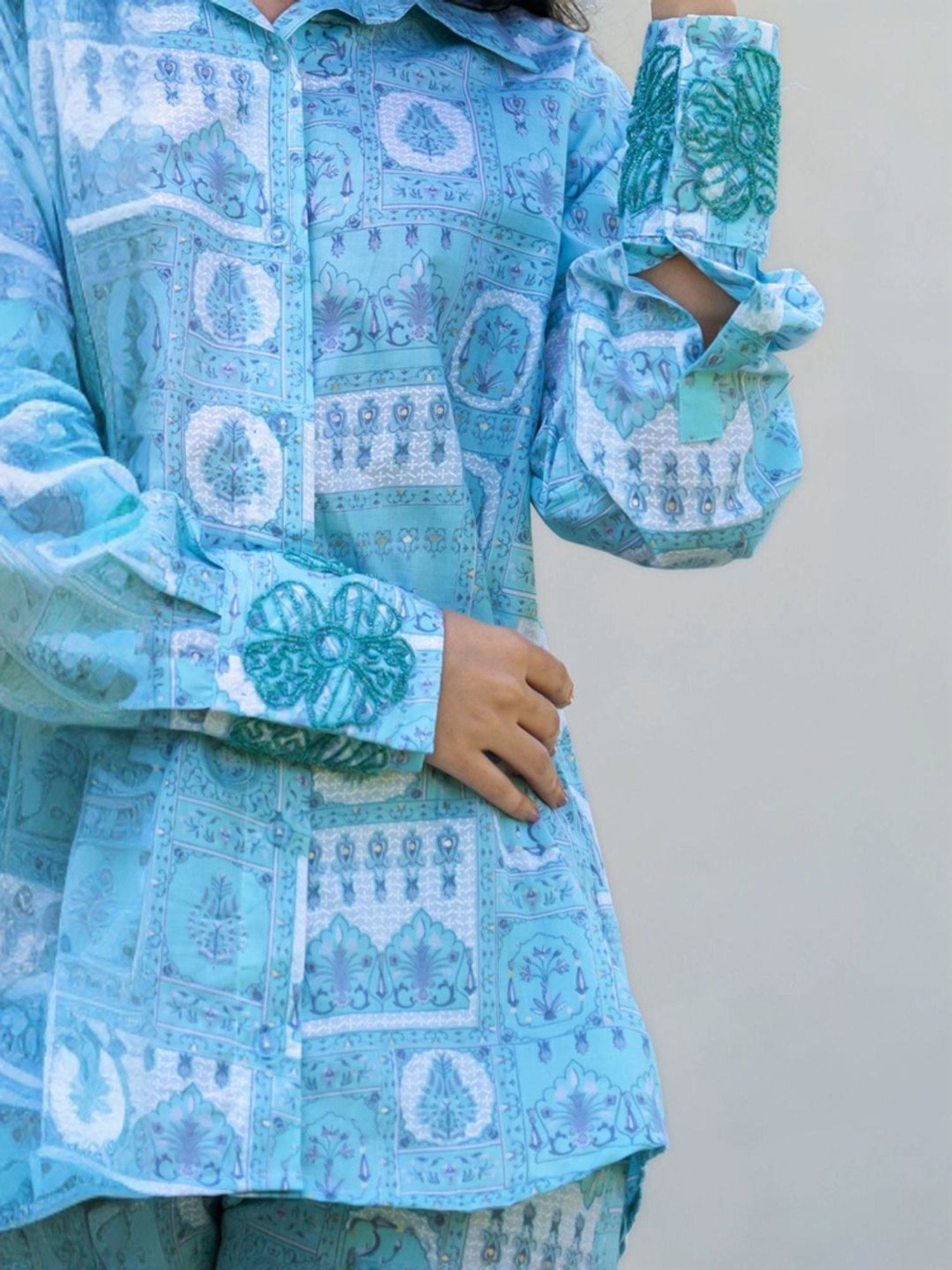 HOUSE OF JAMOTI Blue Cotton Printed Tunic Pant Set