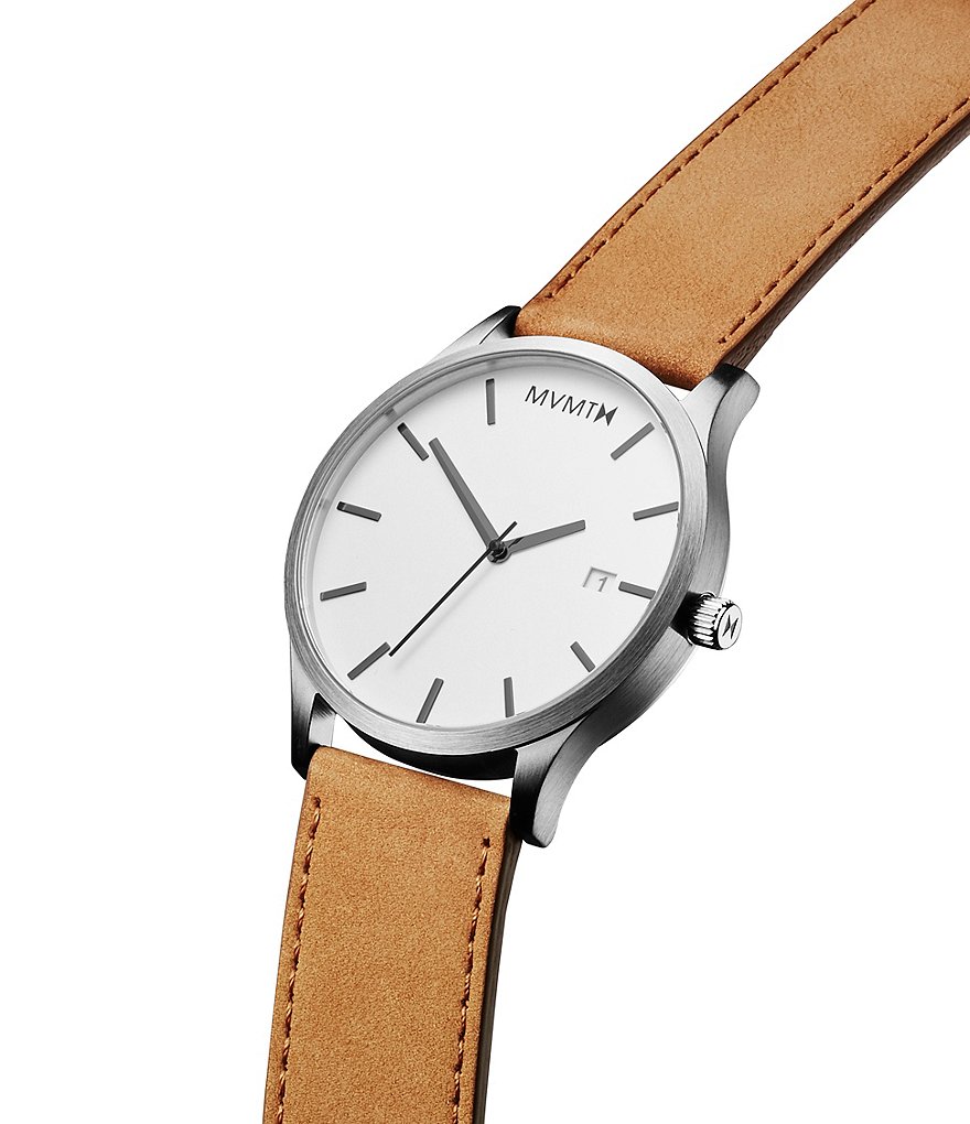 MVMT Men's Classic Collection Tan Quartz Analog Leather Strap Watch