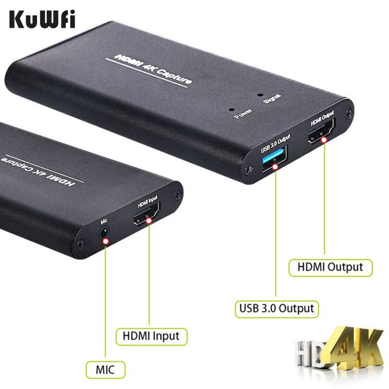KuWFi HDMI Capture 4K HDMI to USB3.0 HD Video Converters Game PS4 Streaming Capture Card with MIC Input for OBS/Vmix/Wirecast/skype