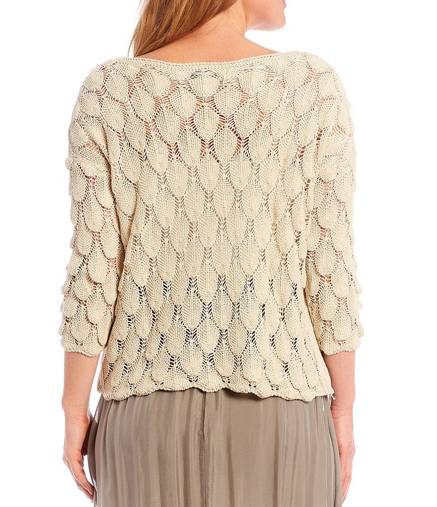 M made In Italy Boat Neck Dolman Sleeve Geometric Knit Top