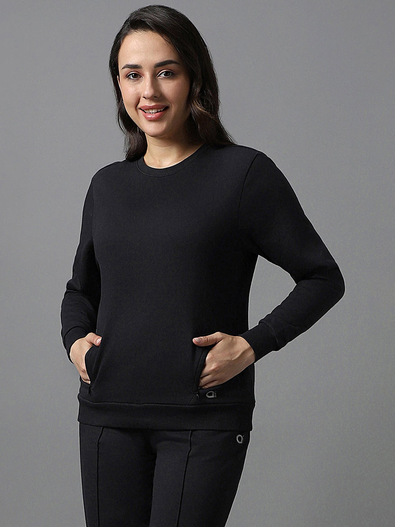 Amante Black Cotton Sports Sweatshirt