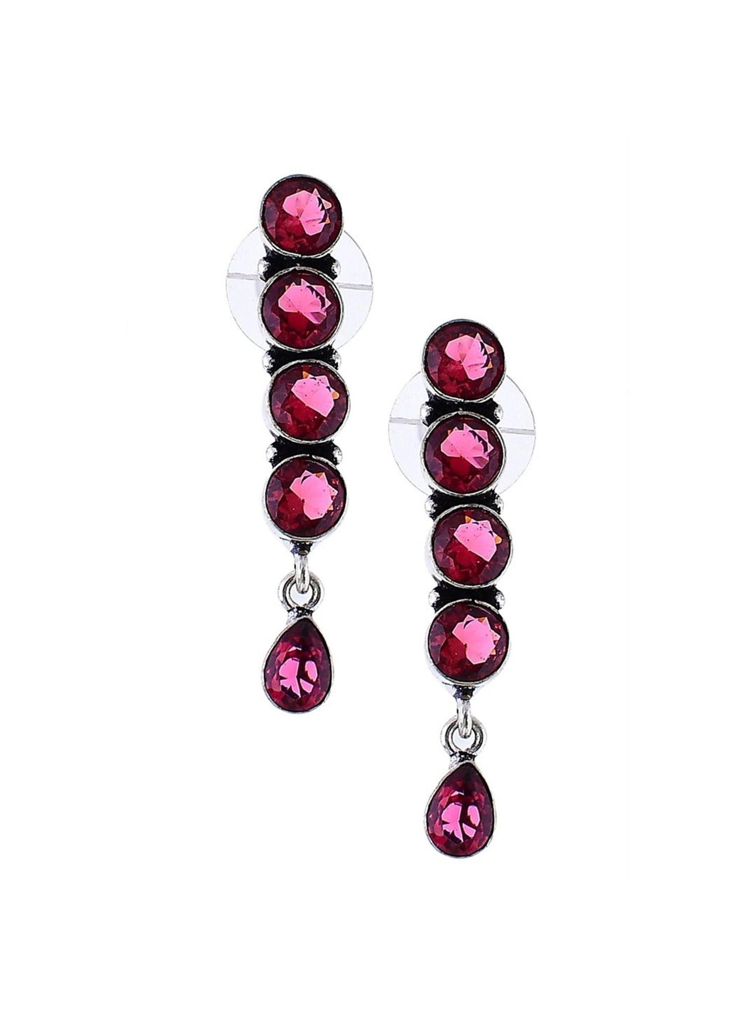 Imli Street Pink Silver Tone Stone-Studded Handcrafted Dangler Earrings