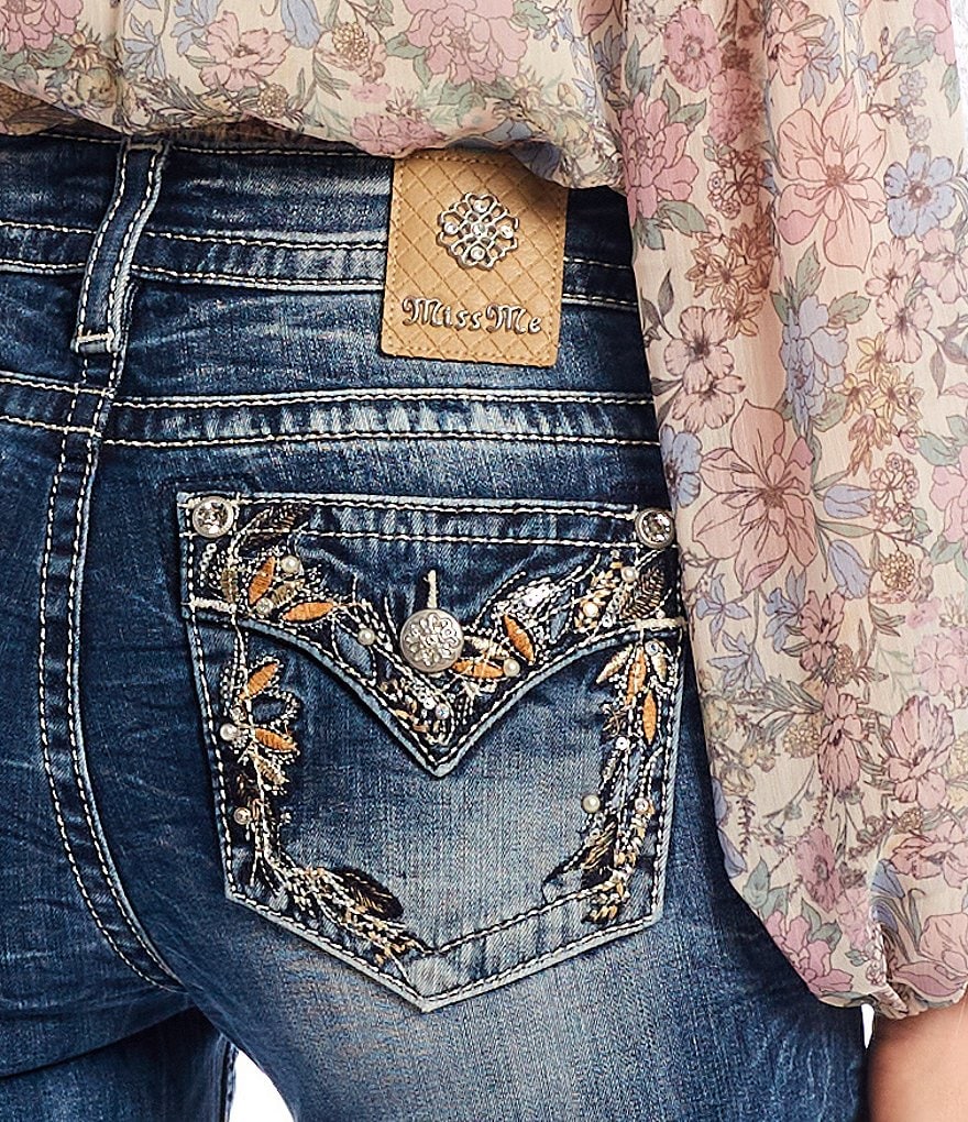 Miss Me Hailey Flower Border Flap Pocket Skinny Jeans