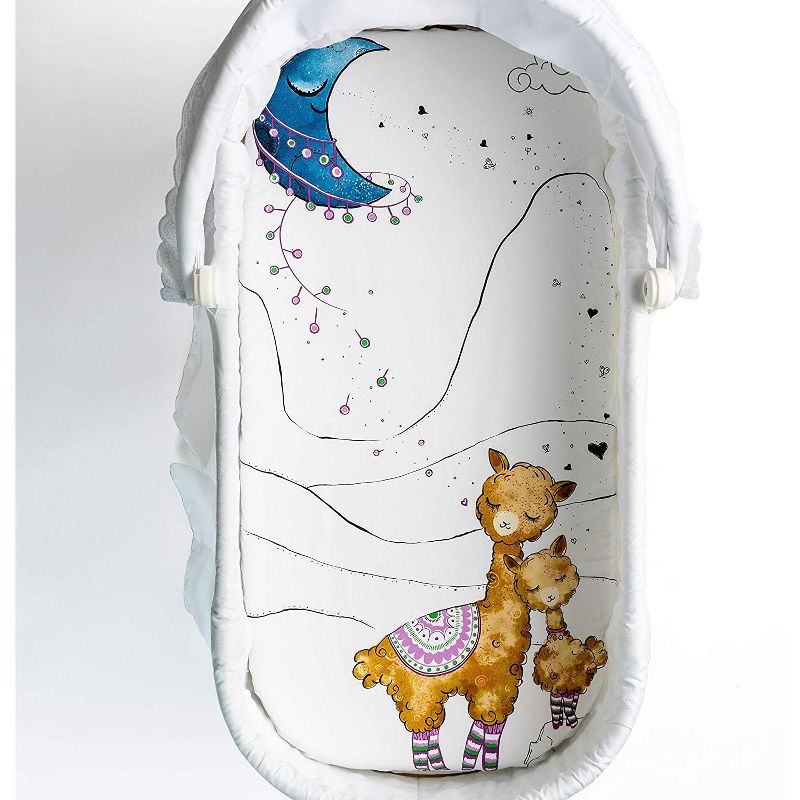 JumpOff Jo Fitted Bassinet Sheet, Flexible Fit Bassinet Sheet for Oval, Rectangle, Hourglass Standard Sized Mattresses, 16" x 32", Llama & Mama