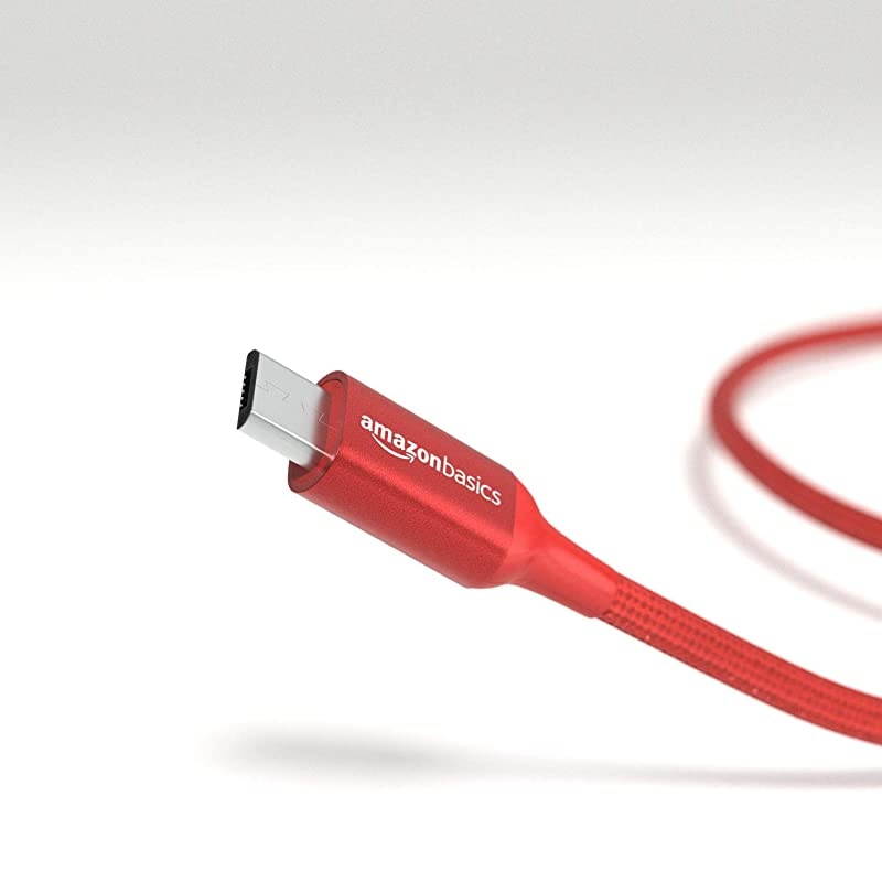 Double Braided Nylon USB TypeC to MicroB 20 Male Charger Cable | 6 feet Red