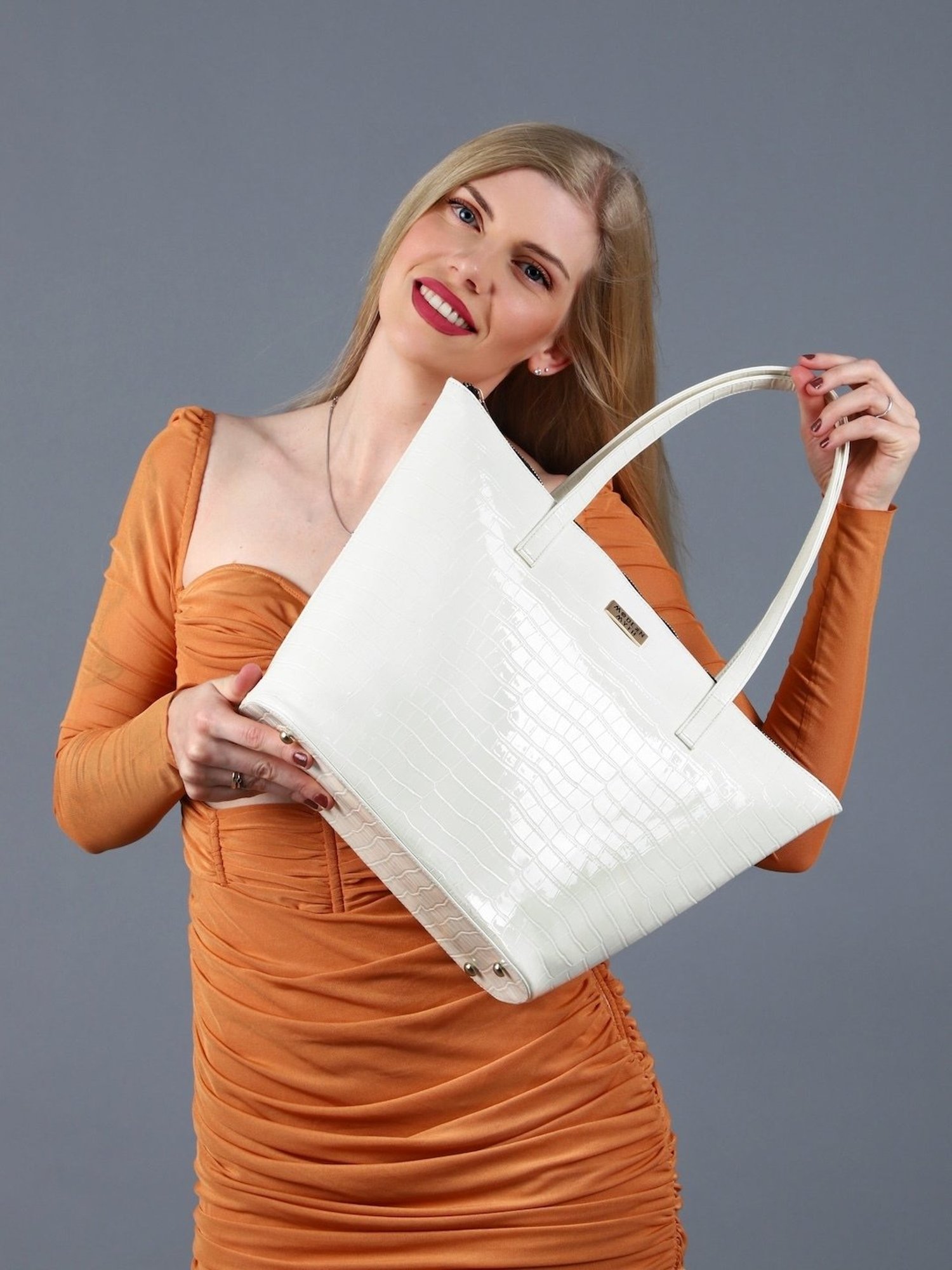 Modern Myth Epic White Textured Large Tote Bag