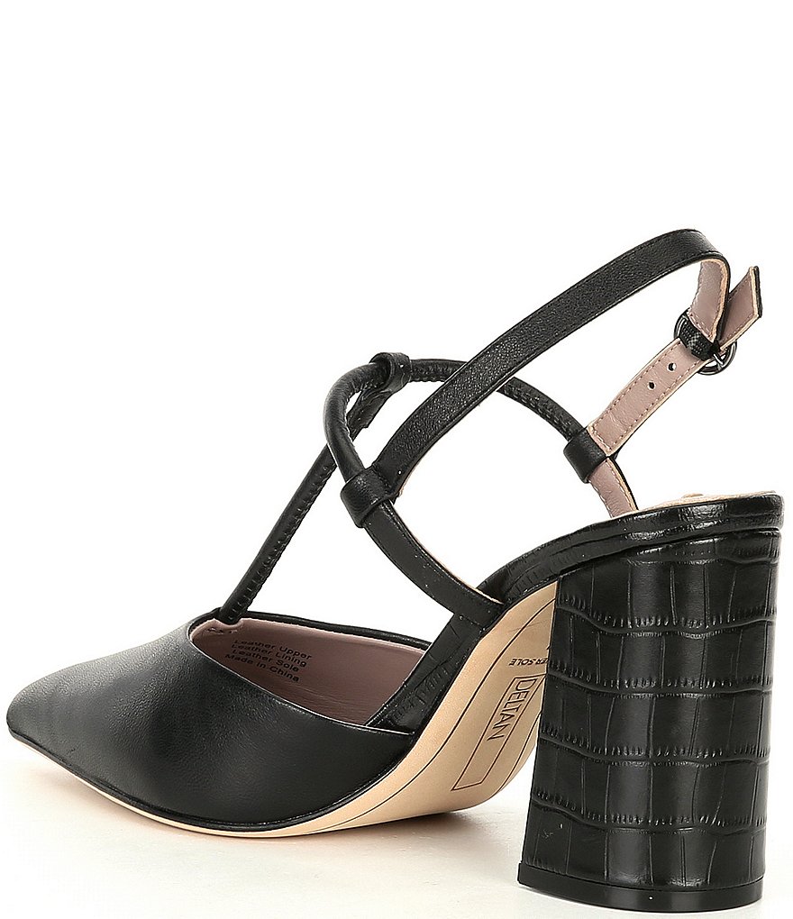 Deltan Tessa T-Strap Croc Embossed Block Heel Pumps