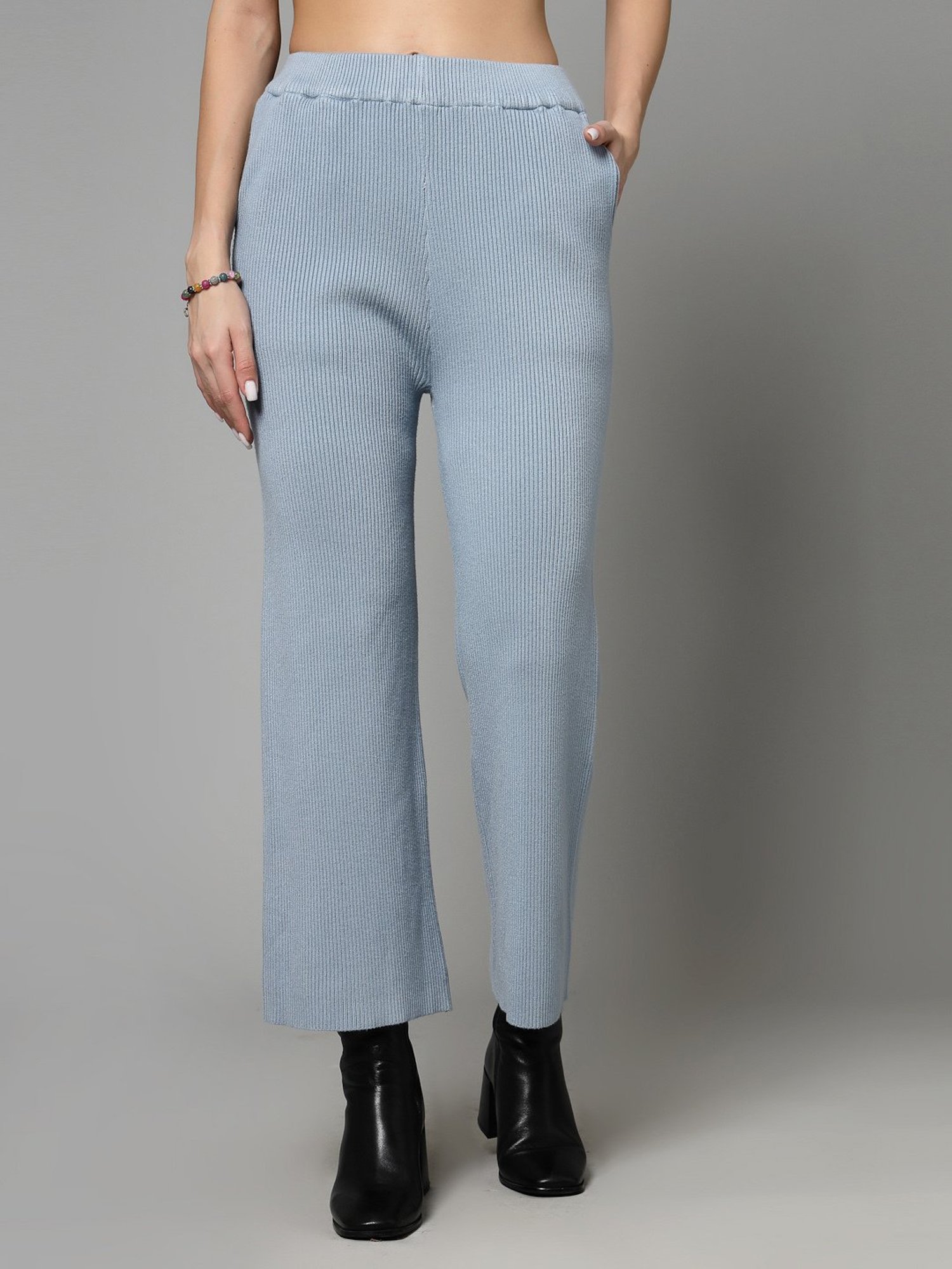 Mafadeny Sky Blue Regular Fit Mid Rise Palazzos