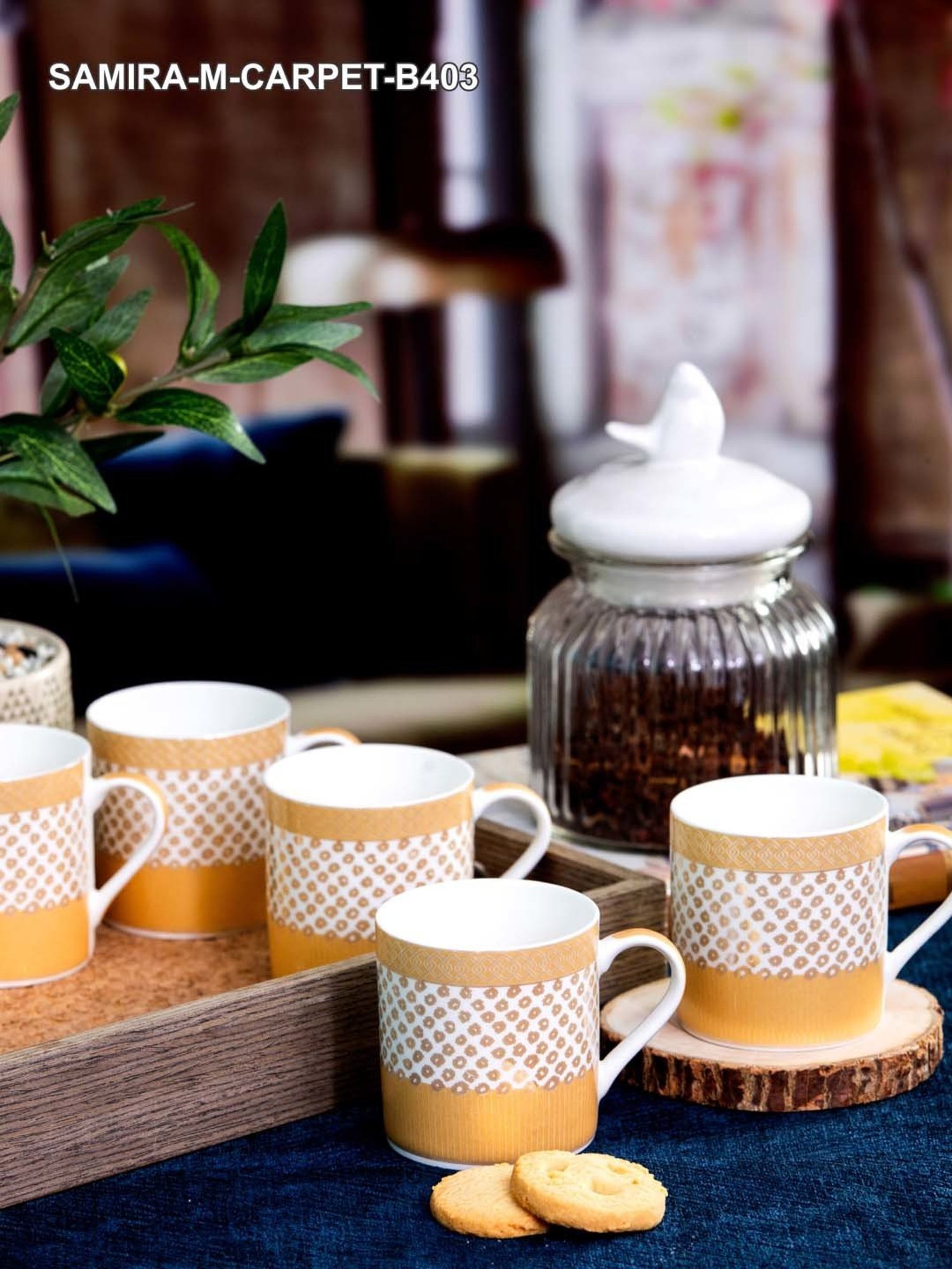 SONAKI White & Beige Bone China Tea Coffee Mugs - Set of 6