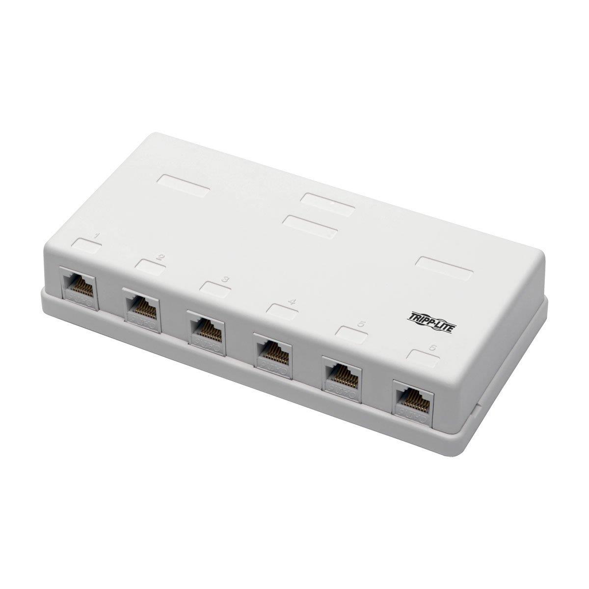 TRIPP LITE N236-006-WH Pre-Configured Unshielded Cat6 6-Port Surface-Mount Box, 110 IDC, RJ45, White