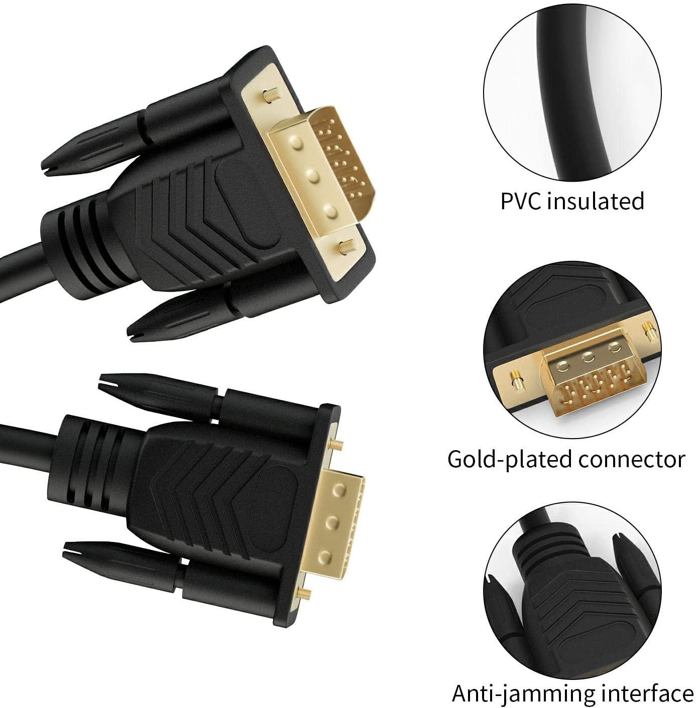 TESmart VGA Cable 5FT HD15 Male to Male Connector SVGA Wire 1080P High Resolution Cable for PC Computer Monitor with Ferrites Compatible with Any Display with 15-pin VGA Port