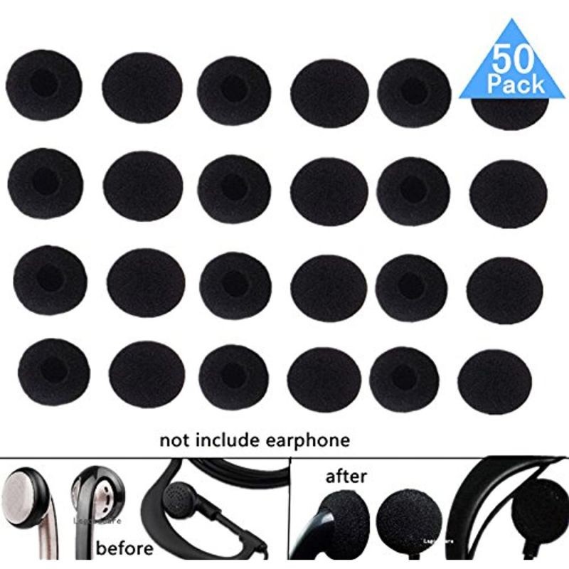 Soft Foam Earbud Headphone Ear Pads Replacement Sponge Covers Tips Foam Cushions Pad Protector Earplugs for Earphone Headset Earpiece MP3 MP4 Moblie Phone ect, Diameter 18MM, Black Color, Pack of 50