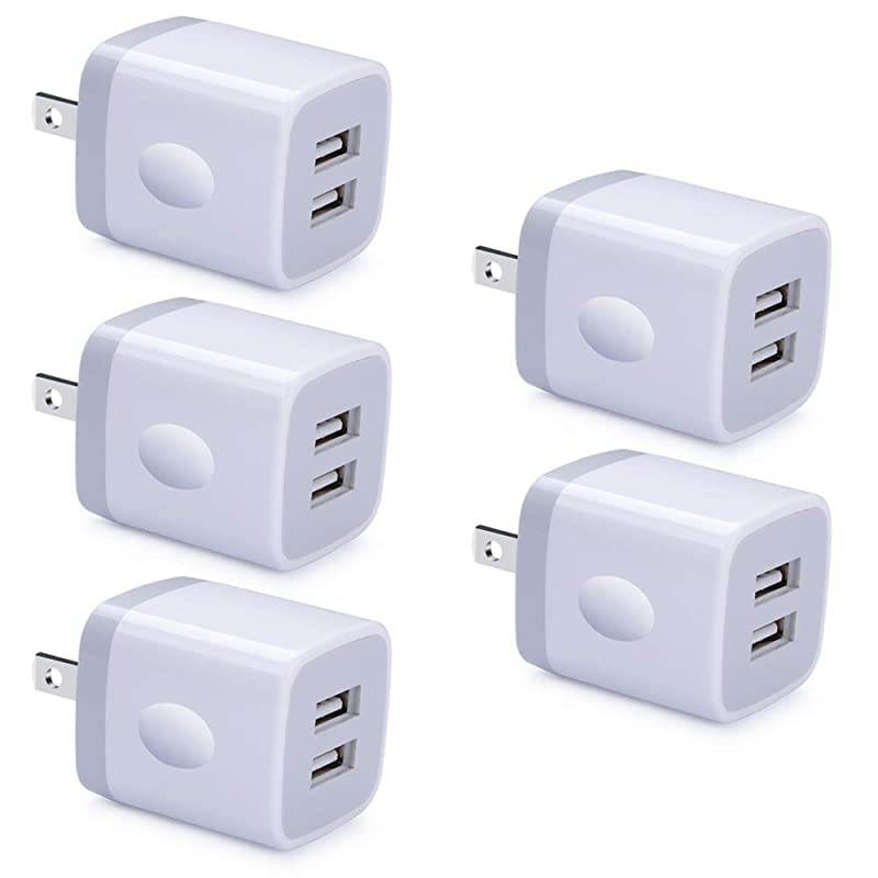 USB Charging Plug  5Pack 21A Dual Port Phone Power Block Travel Adapter Fast Wall Charger Box Compatible iPhone XS MAXX876S Plus Samsung S10+S9+S8S7S6 Edge LG G8G7G6V30 Moto G6
