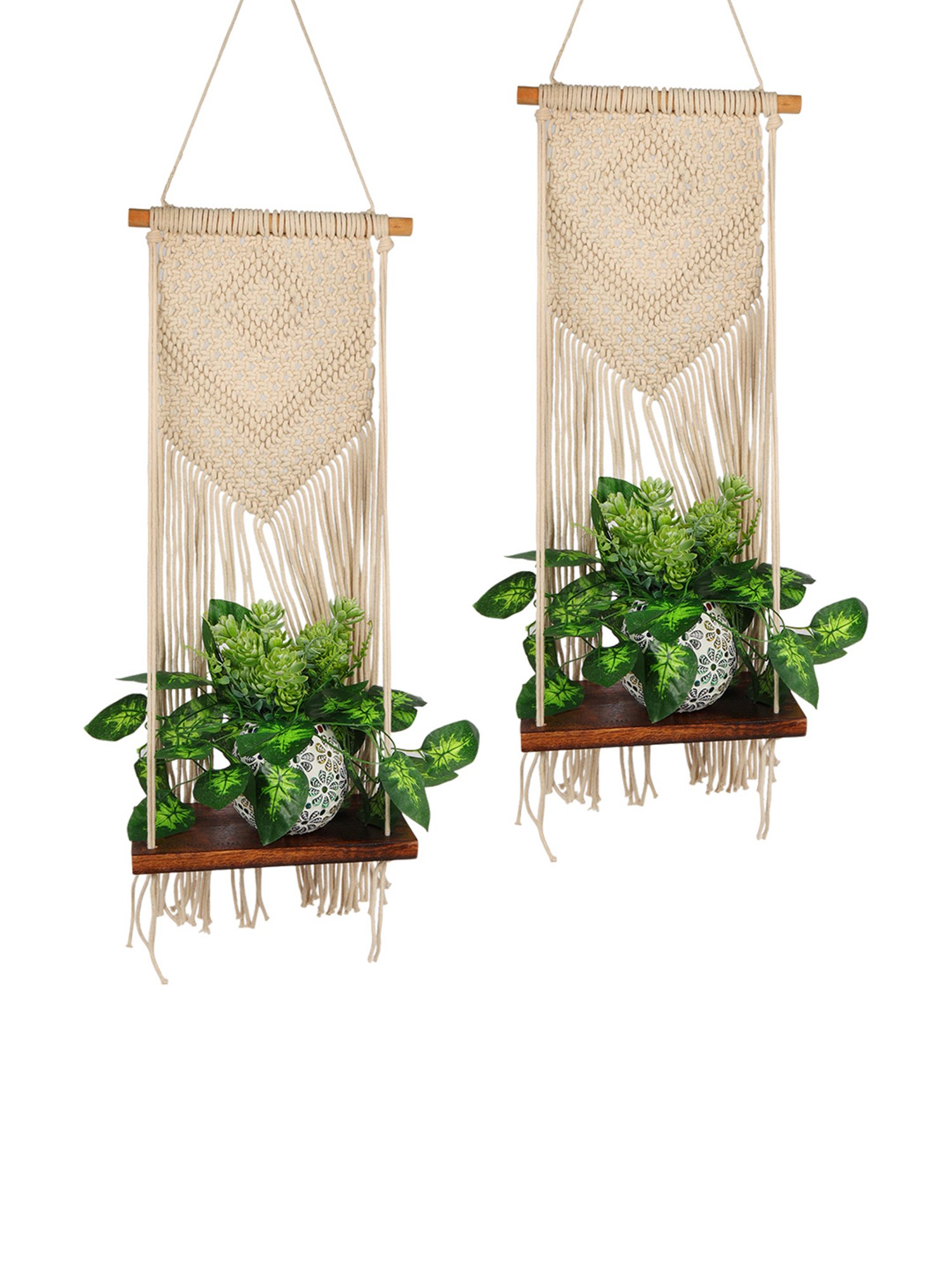 Homesake White Fabric Wall Hanging Shelf - Set of 2
